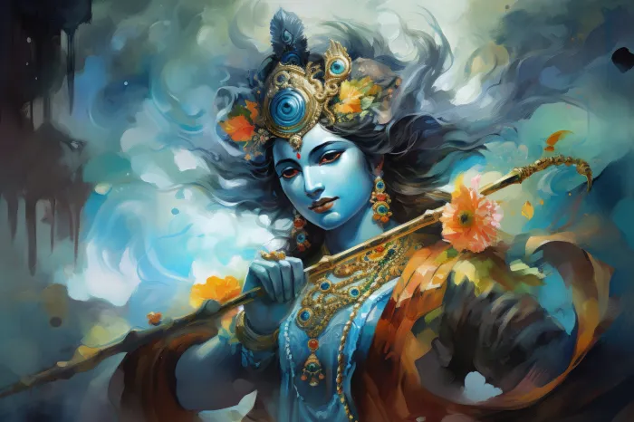 Ethereal Lord Krishna Painterly Portrait wall art print | PrintPosters.in